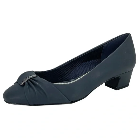 Easy Street Eloise Navy Faux Leather Womens Pumps Size 6W - Picture 2 of 11